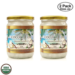 Organic Coconut Oil, Extra Virgin Unrefined Cold-Pressed, 2 Pack of 16.91 oz for Cooking, Hair and Skin Lotion