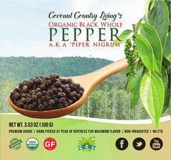 Organic Black Peppercorns (Whole Pepper), Fairtrade Packed Fresh w/E-Book