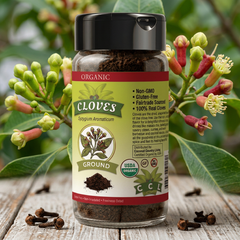 Organic Cloves Spice Ground Powder in 1.59 oz Glass Bottle, Fair Trade Sourced w/E-Book
