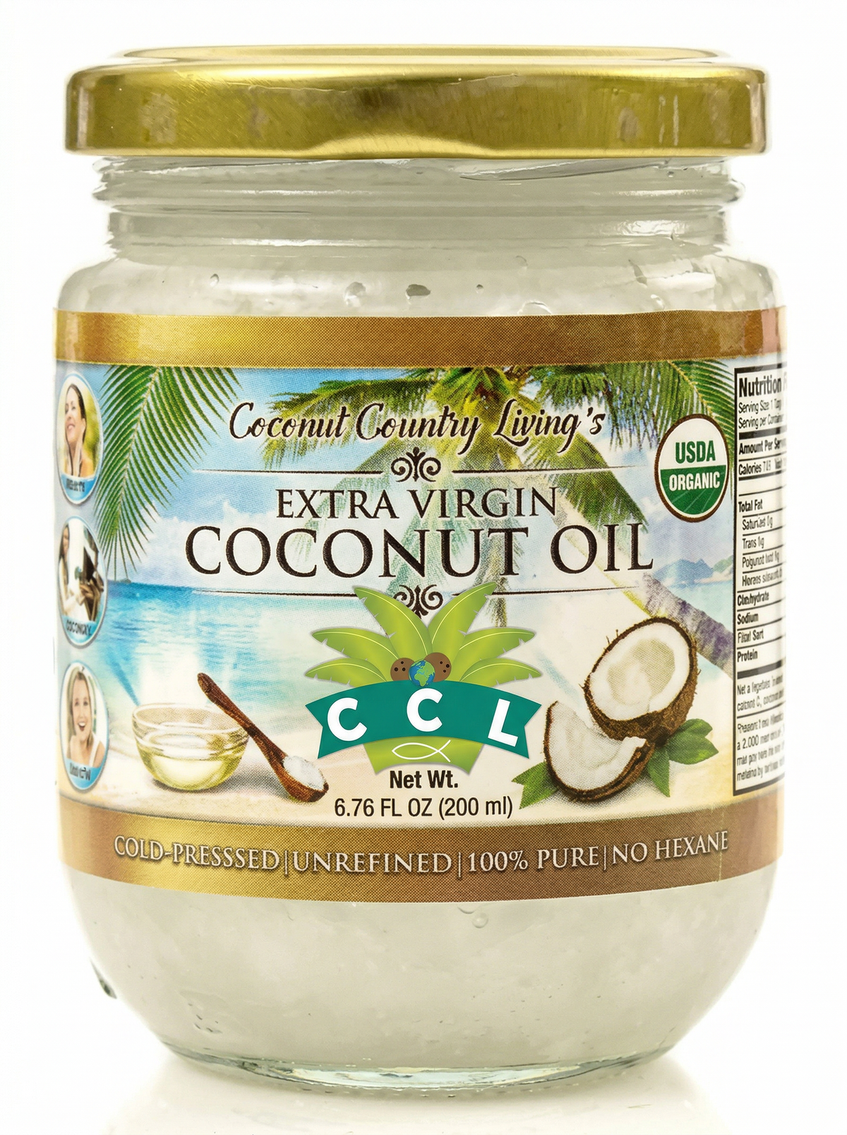 6.76 oz  Beauty-Sized Organic Extra Virgin Coconut Oil  | Unrefined & Cold Pressed for Cooking, Skin, and Hair