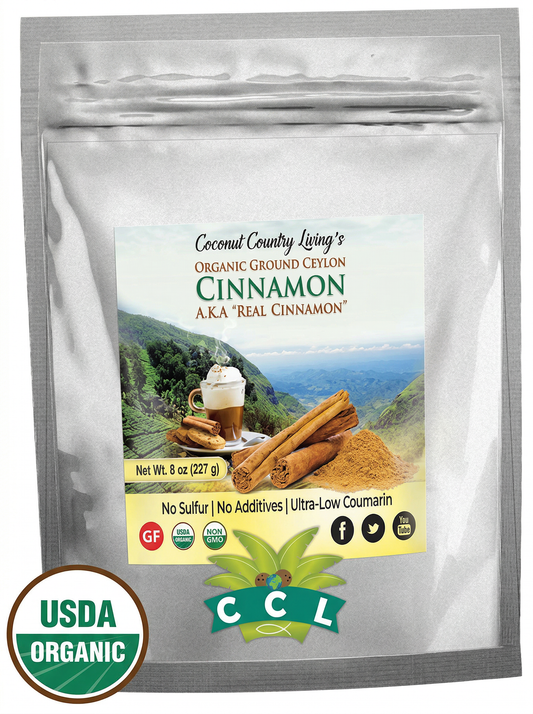 Organic Ceylon Cinnamon Powder, True Cinnamon from Sri Lanka, 8 oz Ground Fresh Premium Grade w/E-Book