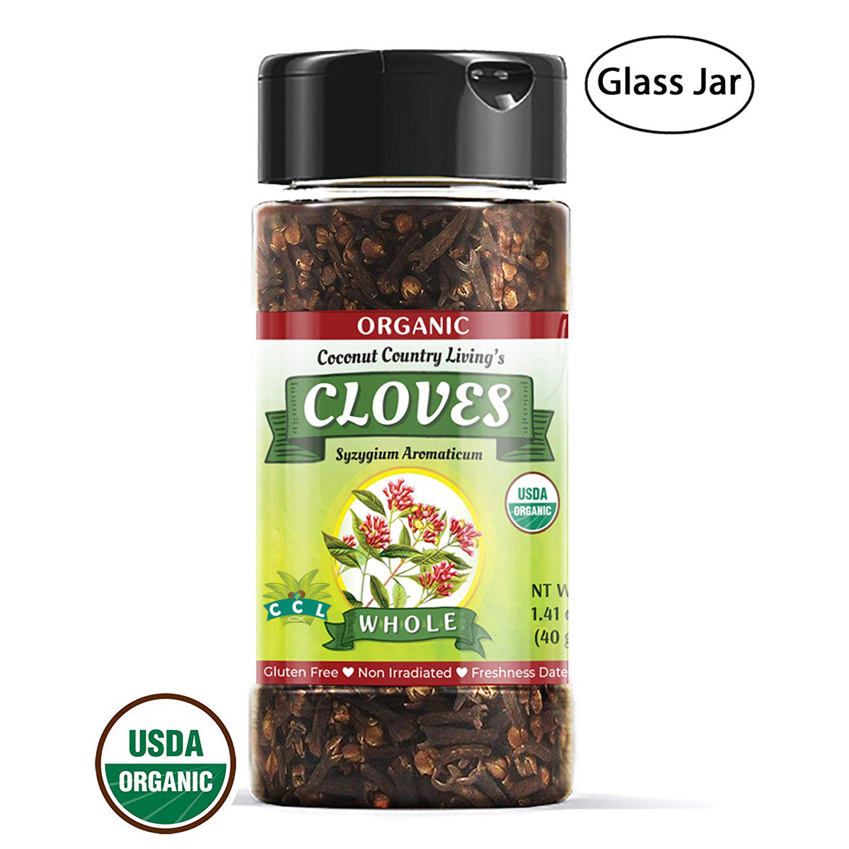 Organic Cloves Whole Raw, Premium Quality Spice Fairtrade in Glass Jar 1.41 oz