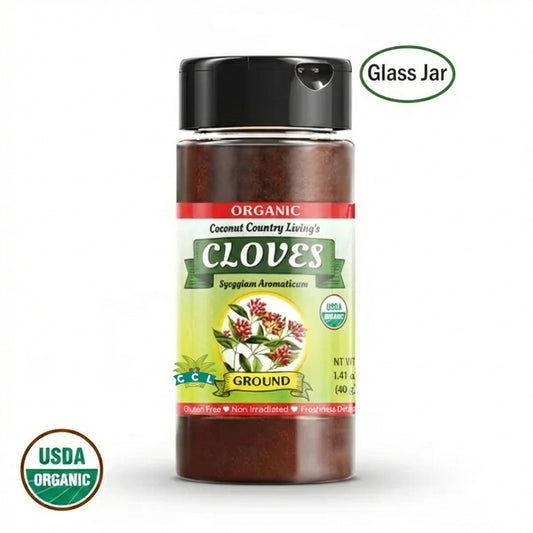 Organic Cloves Spice Ground Powder in 1.59 oz Glass Bottle, Fair Trade Sourced w/E-Book