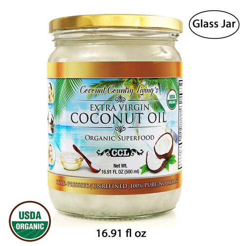 Organic Coconut Oil, Extra Virgin Unrefined Cold-Pressed, 2 Pack of 16.91 oz for Cooking, Hair and Skin Lotion
