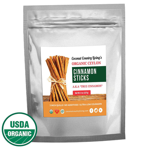 Organic True Ceylon Cinnamon Sticks 8 oz Fairtrade, Freshly Harvested & Packed in Sri Lanka w/E-BOOK Recipes & Crafts