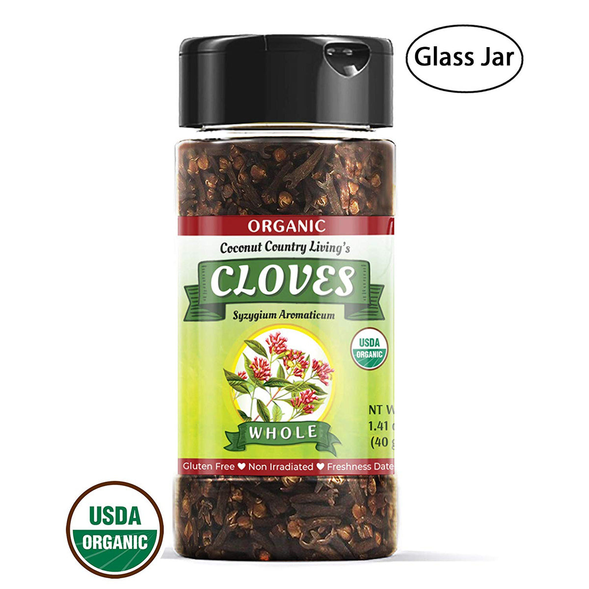 Organic Cloves Whole Raw, Premium Quality Spice Fairtrade in Glass Jar 1.41 oz