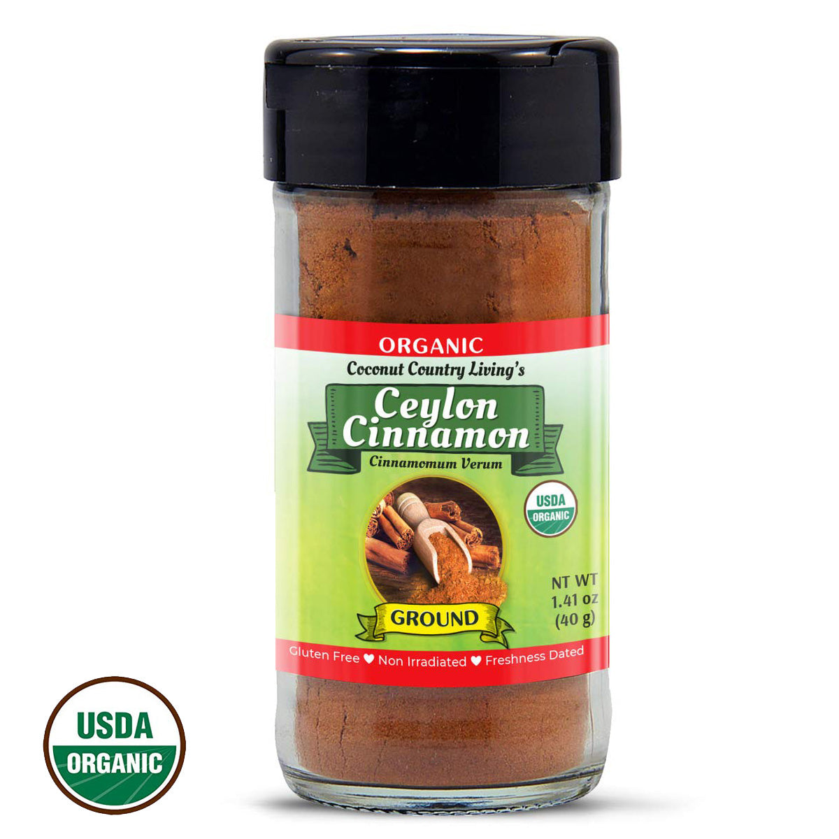 Organic Ceylon Cinnamon Ground Powder 1.41 oz Glass Bottle